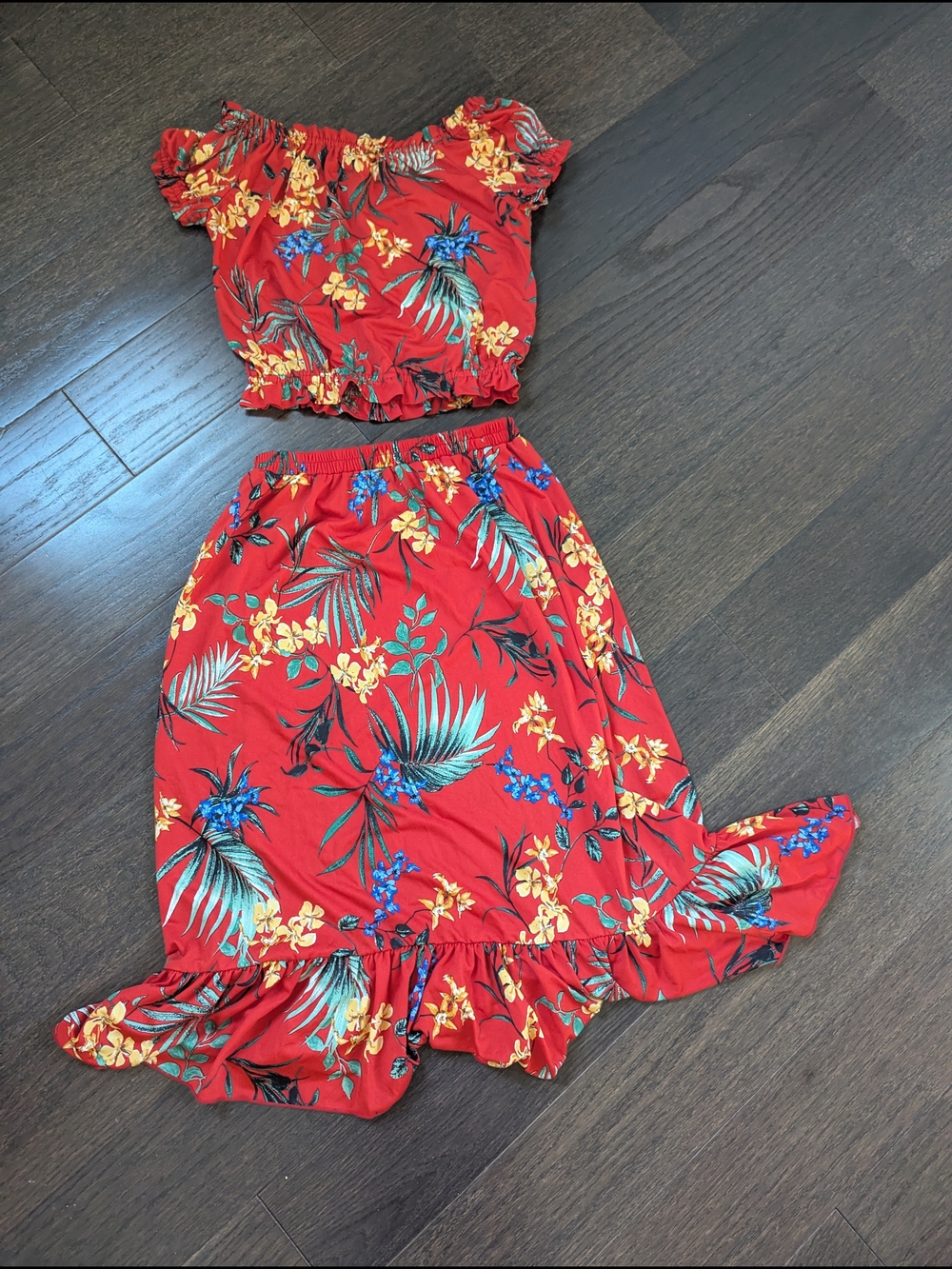 Beautees Red Tropical Floral Two-Piece Set